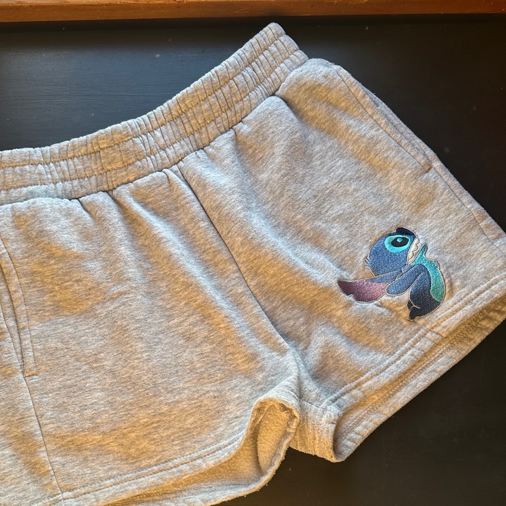 Disney Lilo & Stitch Gray Athletic Shorts with Embroidered Design
